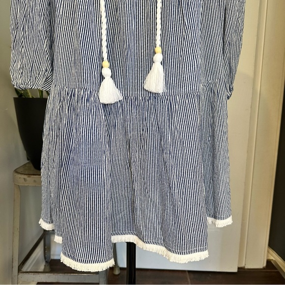 Tuckernuck nautical navy white striped tassel coverup dress small - Picture 3 of 15